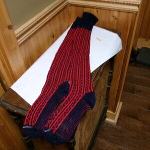 LONG VTG WOOL SKI SOCKS ALL WOOL NAVY RED 8-10